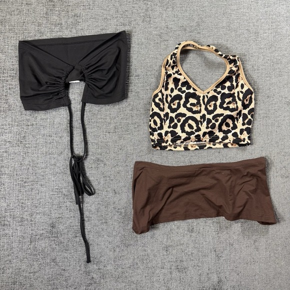 Women's Shein Cropped Tie Halter‎ Top Lot Of 3 Size XS/S Cheetah Brown Black - Picture 1 of 8